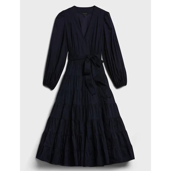 Banana Republic Wrap Midi Dress Soft 100% Cotton Sz 6 - Picture 3 of 6